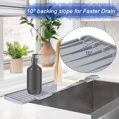 20 inch Kitchen Sink Splash Guard, 10° Large Slope & Adaptable Hole Faucet Mat