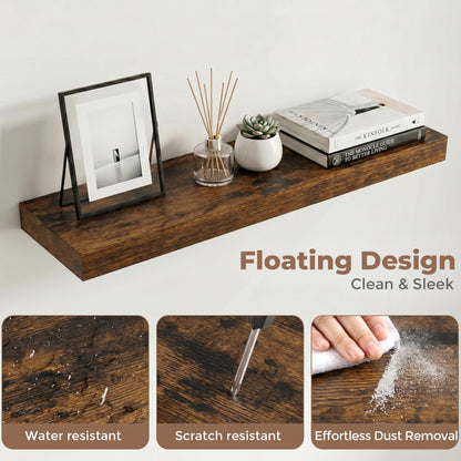 FLYJOE Floating Shelves for Wall, 30 Inch Floating Shelves Set of 2, 8" D Wooden Wall Mounted Display Shelves with Invisible Brackets for Living Room, Bedroom, Bathroom, Kitchen Decor, Brown