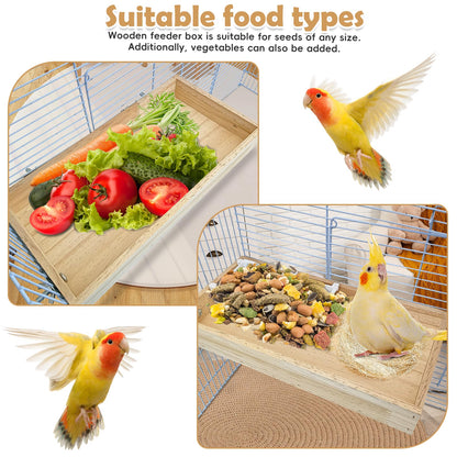BNOSDM Wooden Bird Feeder for Cage Natural Wood Bird Foraging Box Food Dish for Small to Medium Birds Parrot Feeding Cups for Cockatiel, Lovebird, Parakeet, Budgies (Large)