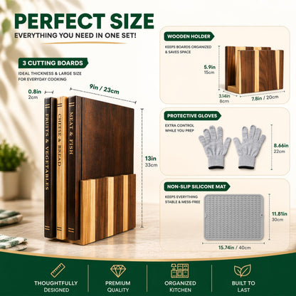 FUSAHURIY Acacia Wood Book Cutting Board Set with Stand, Wooden Cutting Boards That Look Like Books for Hands-Free Recipe Viewing, Beginner Cooking, Breakfast Prep, Family Meals & Housewarming Gift