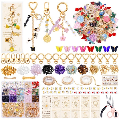 TOHONGADON 907 Pcs Lip Gloss Charms, Keychain Making Kit, Bag Charm Kit with 5 Kinds of Crystal Stones, 343 Charms, 24 Keychain Clips, Key Ring Jewelry Plier, Extender Chain for DIY Crafting
