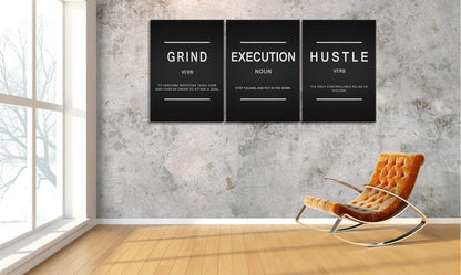Large Success Quote Inspirational Wall Art Motivational Grind Hustle Execution Painting Entrepreneur Office Posters Prints Canvas Artwork 3 Panels Wall Decor for Office Framed Ready to Hang- 24"x36"x3