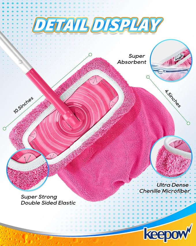 KEEPOW 4 Pack Reusable Mop Pads Compatible