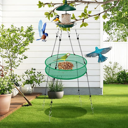 2Pcs Bird Seed Catcher Tray for Hanging Bird Feeder Platform, 20'' Birdfeeder Trays with Wind Rope and Stakes, Birdseed Hoop for Hummingbird Feeders Bee Feeder Outdoor Garden Accessories
