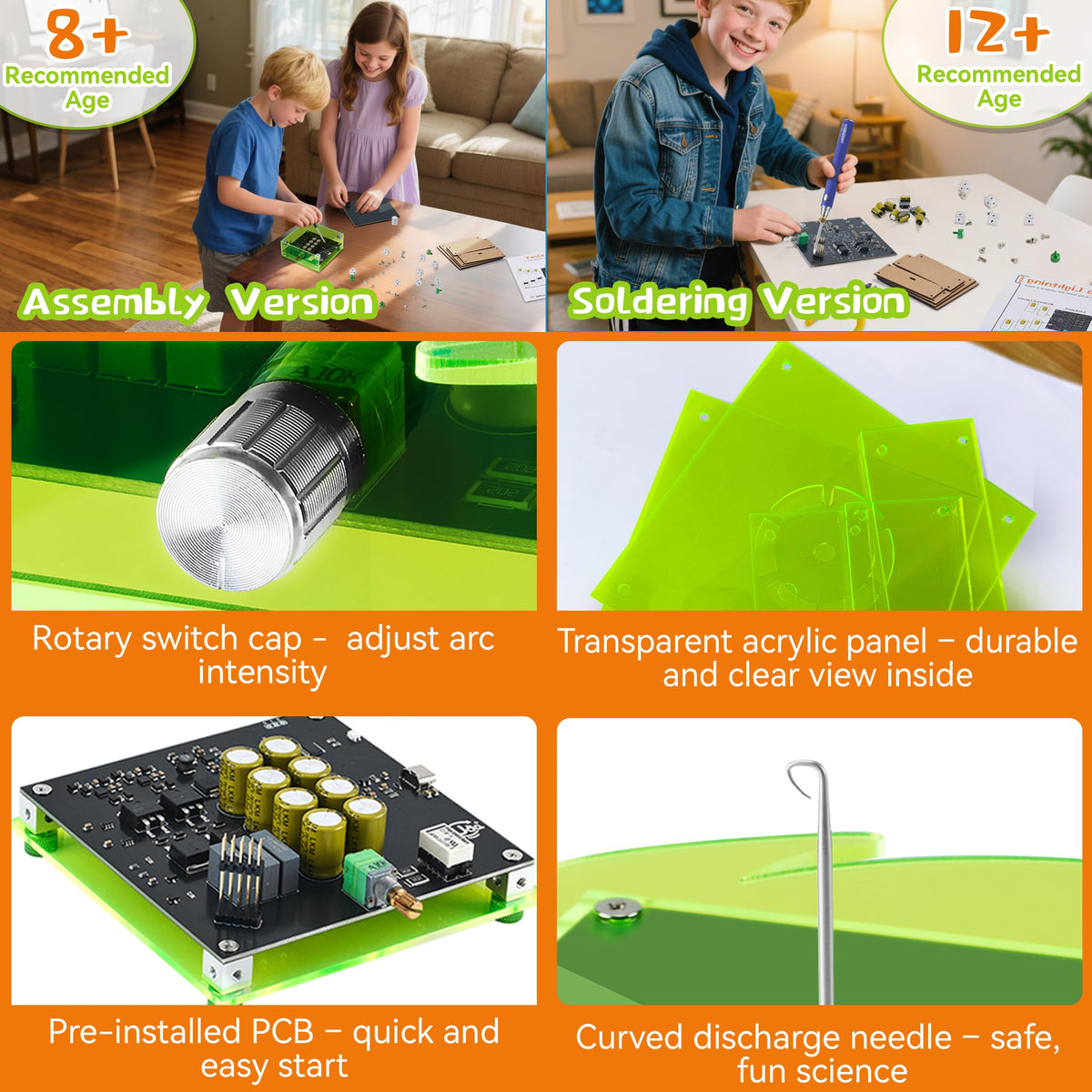 eUda+ STEM Tesla Lightning Kit For Kids&Adults Science Kits For Kids Age 12-14 Stem Kits For Kids Age 14-16 Electronic Science Kits Soldering Practice Kit For Beginners 12+(Soldering Version, RFG PRO)