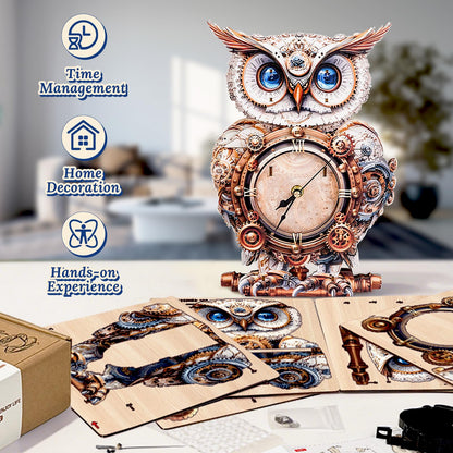wudhank 3D Wooden Puzzle for Adults - Mechanical Owl Clock, Mechanical Wall Clock Kit with Pendulum, 3D Puzzles for Adults DIY Room Home Decor, Holiday Birthday Gift for Men Women