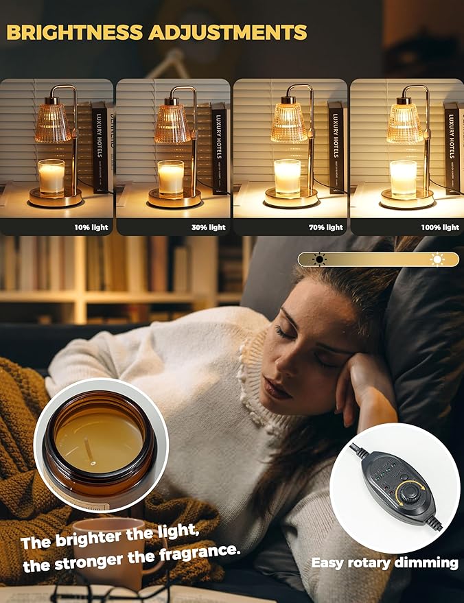 GODONLIF Gold Candle Warmer Lamp with Cycle Timer, Birthday Gifts for Women Mom Her, House Warming Gifts New Home Room Decor, Wax Melt Warmer for Jar Candles with 2 Bulbs
