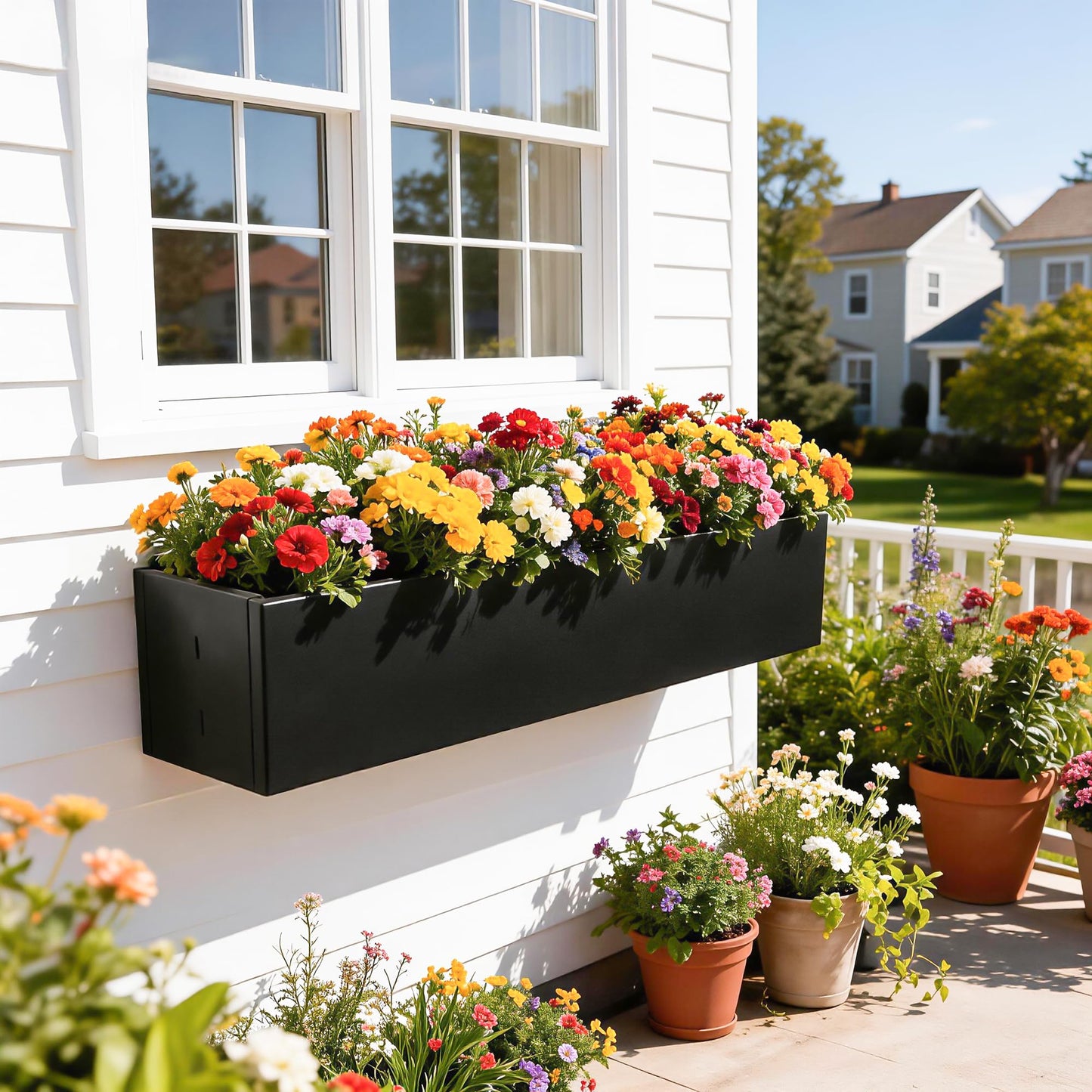 TISUWING 2 Pack Metal Railing Planter Box, 30 Inch Balcony Planters with Adjustable Brackets, Large Hanging Planters for Outdoor Fence Deck