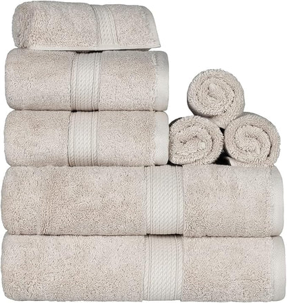 SUPERIOR Egyptian Cotton Pile 8 Piece Towel Set, Includes 2 Bath, 2 Hand