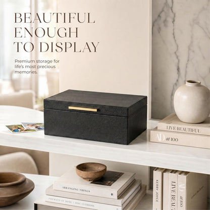 ZICOTO Decorative Photo Storage Box - Sturdy PU Leather Photo Organizer with Dividers is Perfect to Store Up to 1200 Pictures and 4x6 Photos - Portable Scrapbook Storage Containers with Lid