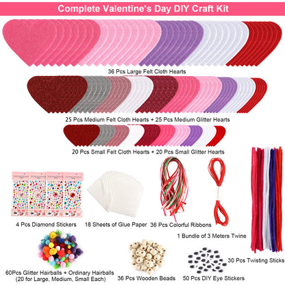 Valentine's Day Crafts for Kids - 361PCS DIY Heart Craft Set for School Gift, 108 Hearts, 50 Googly Eyes, 60 Pom Poms, 36 Wooden Beads, Craft Supplies for Party Favor Decoration