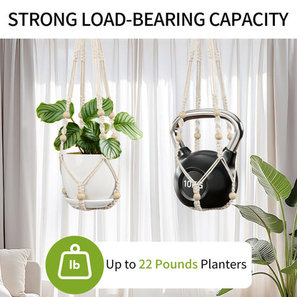 IDEEEPAN Macrame Plant Hanger - Fits 4 to 13 inches Pots for Indoor Outdoor, 35"/29"/23" Different Sizes Set, Ivory (POTS NOT Included)