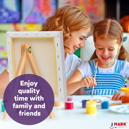 J MARK Paint and Canvas Set – Mini Canvas Acrylic Painting Kit with Wooden Easel, Canvases, Acrylic Paint, Brushes & Palette, Canvas Paint Set, Painting Kit for Adults & Kids