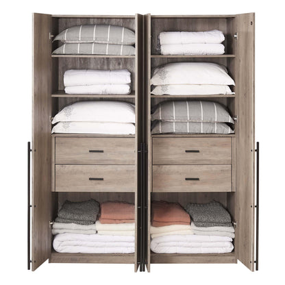 Manhattan Comfort Lee Modern Freestanding Closet 1.0 | Space-Saving Design with 6 Shelves, 4 Drawers & 2 Large Storage Areas | No Tool Assembly Storage Cabinet, 2 Piece Set, Grey
