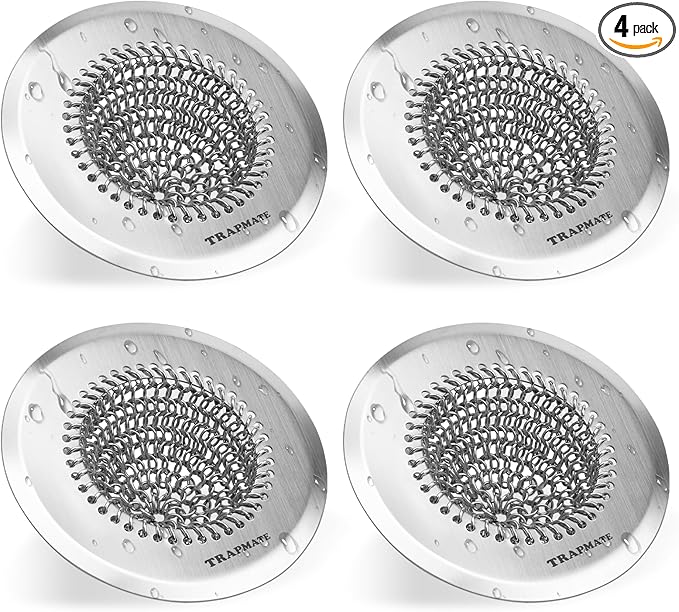 TRAPMATE 4 Pcs Kitchen Sink Drain Strainer, Stainless Steel Sink Strainer Basket