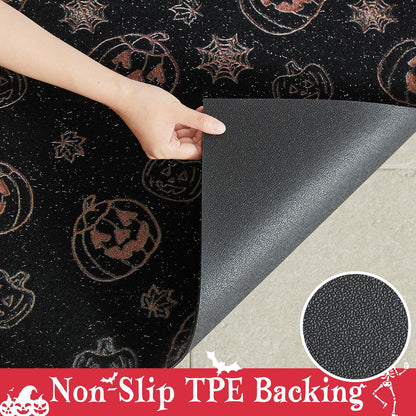 TYUU Pumpkin Front Door Mat Indoor Outside Entrance, Heavy Duty Dirt Trapper Doormat with Non Slip Backing Entryway Mat for Front Back Door, 17'' x 30'', Pumpkins Black