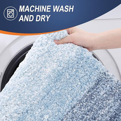 OLANLY Bathroom Runner Rugs Mat 44x20, Extra Soft Absorbent Microfiber Bath Rugs, Rubber Backing, Quick Dry, Washable Long Bath Mats for Bathroom Floor, Tub and Shower, Home Decor Accessories, Blue