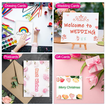 PATIKIL 50 Sets Pure Cotton Watercolor Cards 140lb/300 GSM Postcards with Envelopes for Art Painting Creative Thank Notes, 5x7 Inch
