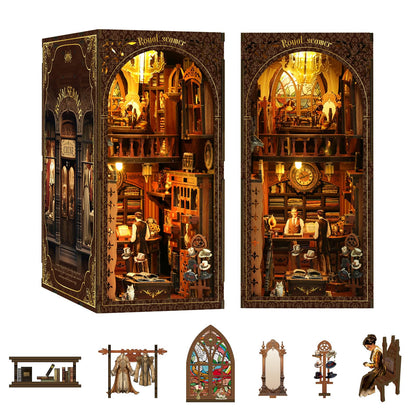 Shylamb Book Nook Kit - DIY Miniature Dolls House Kit with Furniture and LED Light, 3D Puzzle Wooden Art Bookends, Model Kits for Adults and Teens (Royal Tailor Shop)