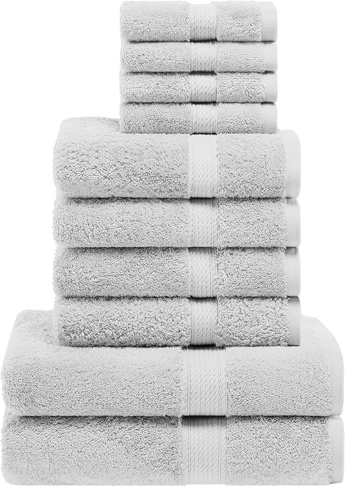Superior Egyptian Cotton Solid Towel Set, Washcloths 13” x 13”, Hand Towels 20”