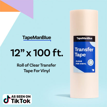 TapeManBlue Clear Transfer Tape for Vinyl - 12" x 100' Roll, Made in USA, Premium Vinyl Transfer Tape with Medium to High Tack Adhesive for Crafts, Decals & Letters