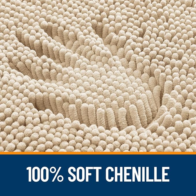 OLANLY Bathroom Runner Rugs 44x24, Extra Soft Absorbent Chenille Bath Rugs, Rubber Backing Quick Dry, Machine Washable Long Bath Mats for Bathroom Floor, Tub and Shower, Home Decor Accessories, Beige