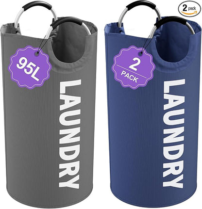 2Pack 95L Big Clothes Hamper for Family, Collapsible Laundry Baskets