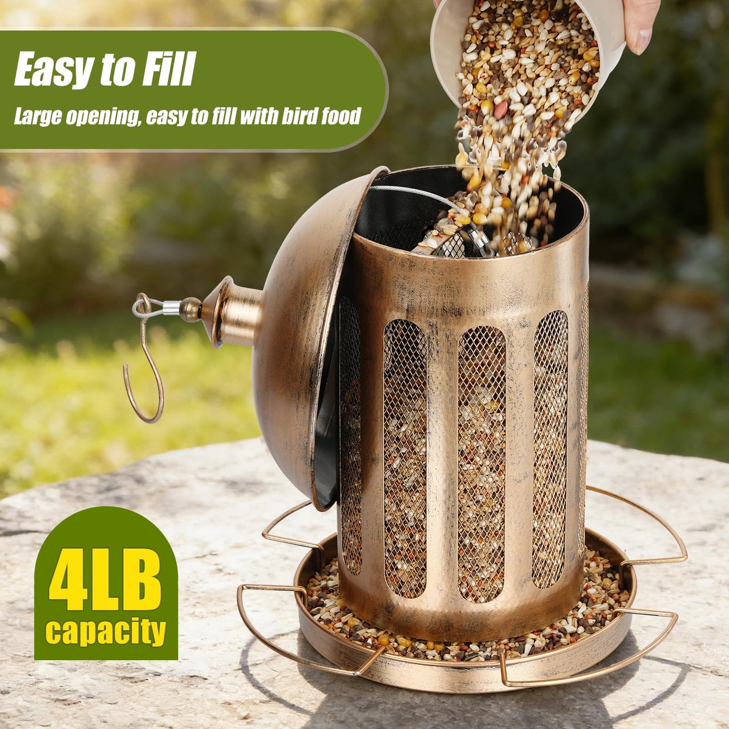 IWNTWY Bird Feeder, Large Capacity Bird Feeders for Outdoor Hanging, Heavy Duty Metal Wild Birdfeeder for Outside Garden Yard Decor, Retro Lantern Shape