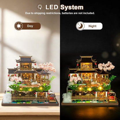 Hallisun DIY Miniature House Kit, Fairyland Tiny 3D Wooden House Making Set for Adults, Dollhouse Bookshelf Decor with Furniture & LED Lights, Christmas Birthday Greenhouse Craft Gift for Friend