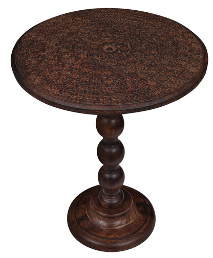 Side Tables Round – Small Drink Table for Small Spaces, Modern Accent Nightstand with Hand-Carved Top & Solid Wood Tables for Living Room, Bedroom, Office – Scorch Burnt Finish_18x22 Scorch Burnt