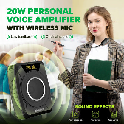Bluetooth 5.0 Voice Amplifier with Wireless Mic Headset, Waterproof Personal Microphone Wireless Voice Amplifier, 20W Loudly Portable Megaphone PA System for Teachers, Safety Drills, Outdoors Indoors