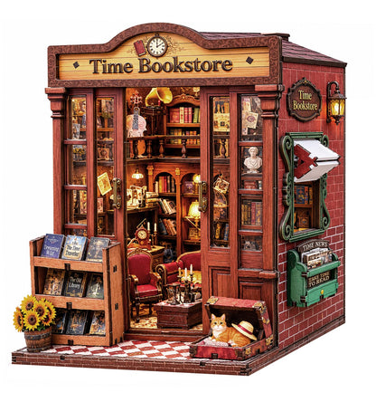 Book Nook Kit DIY Miniature House Kit for Adults, Timeless Library Mini Dollhouse with Furniture & LED Lights, 3D Wooden Puzzle Bookshelf Insert Decor, Creative Gift for Teens, Family & Friends