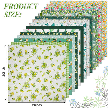 Fat Quarter Cotton Fabric Bundle 15Pcs 20x20 Inch Premium Cotton Quilting Fabric, Pre-Cut Quilt Squares for DIY Sewing, Quilting, Crafting, Patchwork & Home Decor Projects(Green)