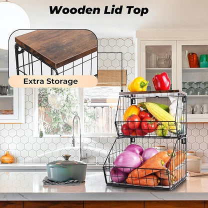 2 Tier Stackable Wall Mounted Hanging Basket, Fruit Basket