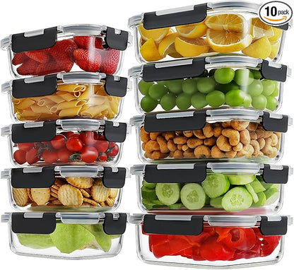 HOMBERKING 10 Pack Borosilicate Glass Meal Prep Containers