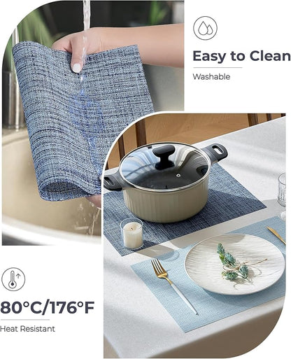 Leetaltree Deep Navy Woven Placemats Set of 12 - Heat Resistant Non-Slip Place mats for Dining Table, Washable Durable PVC Vinyl Woven Table Mats(Deep Navy, 12)