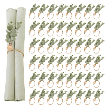 Defined Deco Napkin Rings - Set of 100, Rustic Farmhouse Boho Green Leaf Wooden Napkin Rings for Spring Summer, Thanksgiving Christmas, Wedding Table Decor