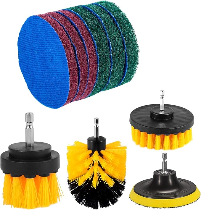 Kichwit 4 Inch Drill Power Brush Tile Scrubber Scouring Pads Cleaning Kit