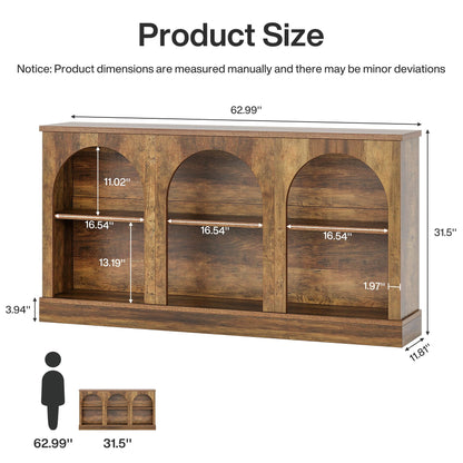 Tribesigns Farmhouse Console Table, 63-Inch Long Entryway Table with 3 Tier Storage, Wooden Rectangular Sofa Table Behind The Couch for Entrance, Hallway, Living Room, Brown