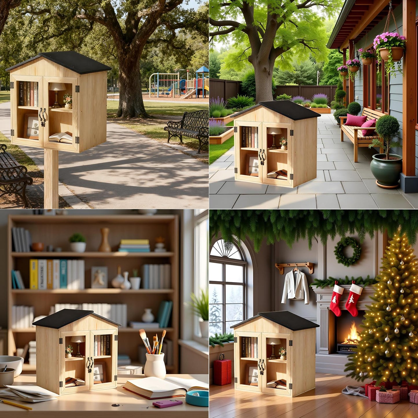 Little Library Box Outdoor Wooden Outside Library Book Box Literature Exchange Boxes Book Storage for Diy, Neighborhoods Community and Schools Sharing Literature and Newspapers (Wood Double doors)