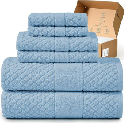 Simple&Opulence 6 Piece Luxury Towel Set, 100% Cotton Bathroom Towels