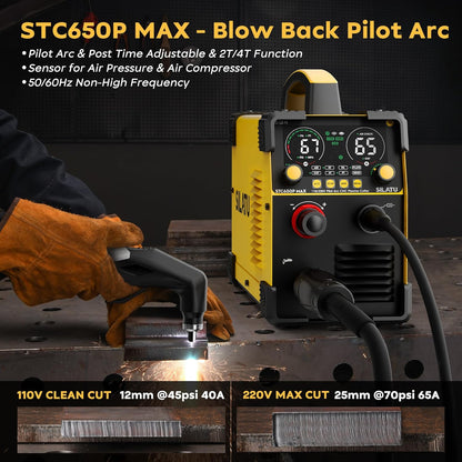 SILATU CNC Plasma Cutter Machine, 65Amp Blow Back Pilot Arc Air Sensor Technology, Large Screen Display, 110V/220V Dual Voltage Non-Touch CNC Plasma Cutting Machine, 16mm Clean Cutting Thickness