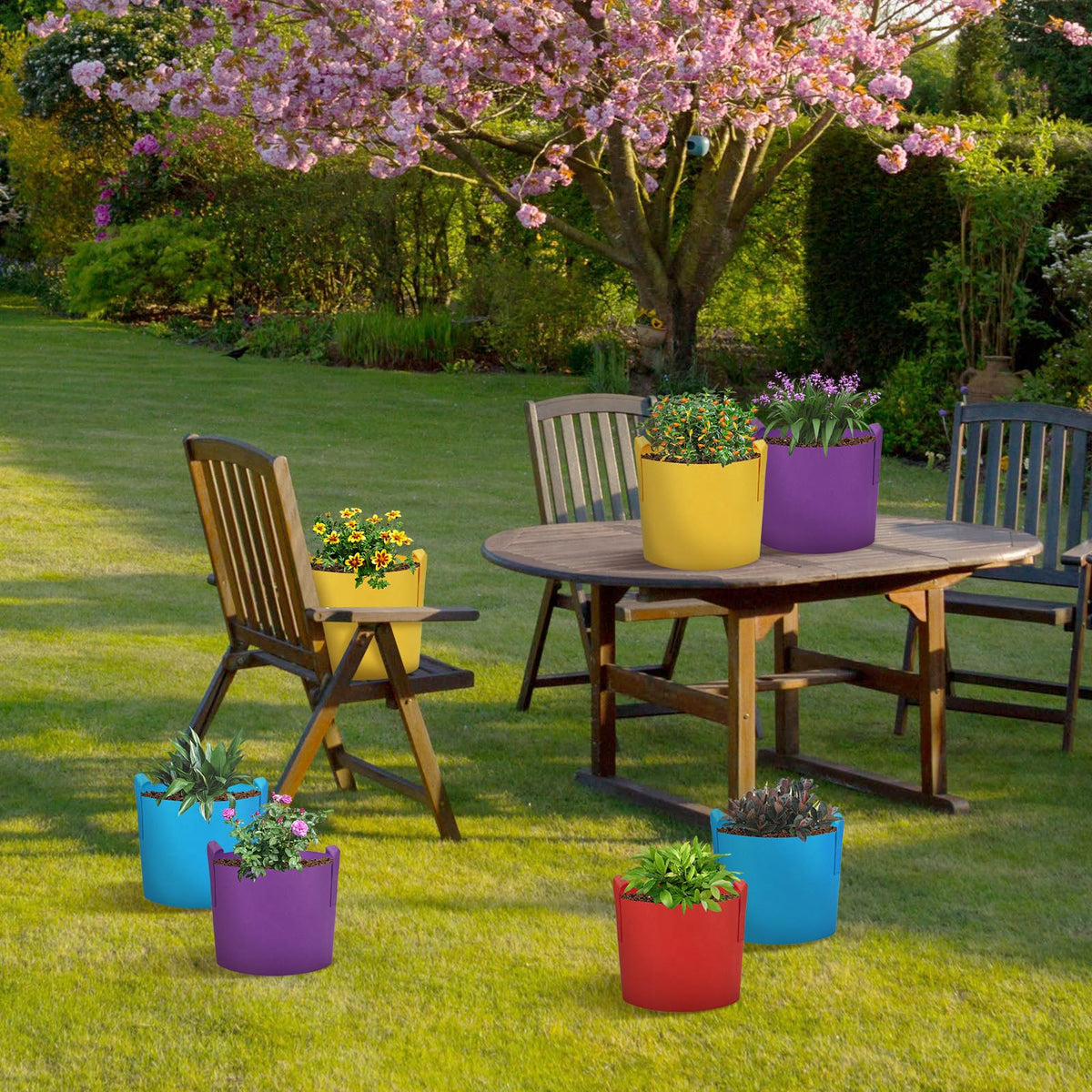 LITLANDSTAR 7-Pack 5 Gallon Colorful Grow Bags, Thickened Nonwoven Plant Fabric Pots with Handles, Heavy Duty Garden Planting Bag for Vegetable, Herbs & Flowers, Come with 4 Colors