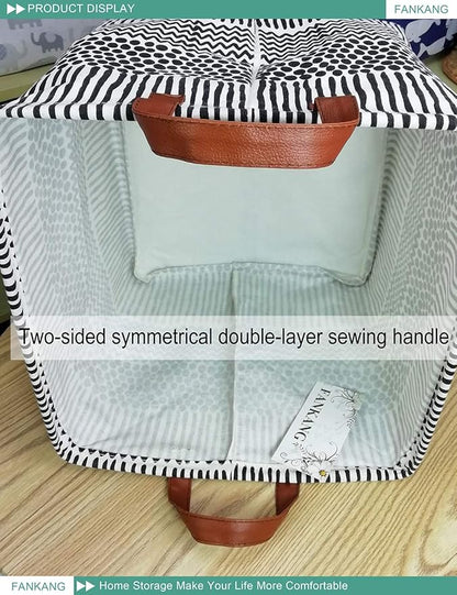 FANKANG Square Nursery Hamper Storage Bins Canvas Laundry Basket Foldable