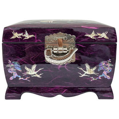 Fun-Store Nacre Inlay Mother of Pearl Music Jewellery Storage Chest Wooden Box Crane with Pin Tree Design Jewelry Mirror Box Keepsake Treasure Gift Box Trinket Case Organizer (Purple)
