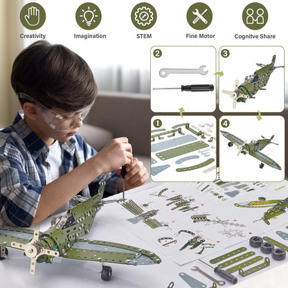 LILCRUIBAO STEM Projects for Kids Ages 8-12 12-16, 258 Pieces Erector Sets Airplane Model kit, Model Aircraft Metal Building Toys Birthday for 10-14 Year Old and Up Boys Girls Adults