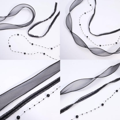 15 Yards Black Beaded Trim Set Black Elastic Lace Meash Lace Ribbon for Crafts Home Decor