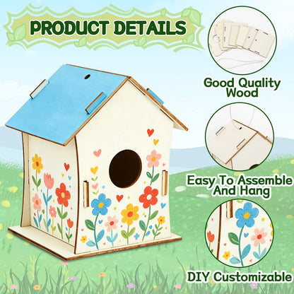 DECYOOL 12 Pack Wooden Bird House Kits, Unfinished DIY Birdhouse Crafts