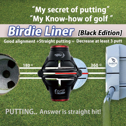 BIRDIE79 Birdie Liner Black Golf Ball Marker Alignment Tool Kit - 360-Degree Triple Line Stencil with 3-Color Pens and Gift Box - Premium Quality(Black)