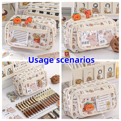 VTYFRY Cute Kawaii Pencil Case Pouch Cartoon Pen Box Holder Organizer for Office Workspace Supplies Desk Accessories Travel Essentials Aesthetic Trendy Cool Stuff Gift Large Capacity (Purple Kapibala)